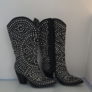 Black Studded Women's Cowboy Boots